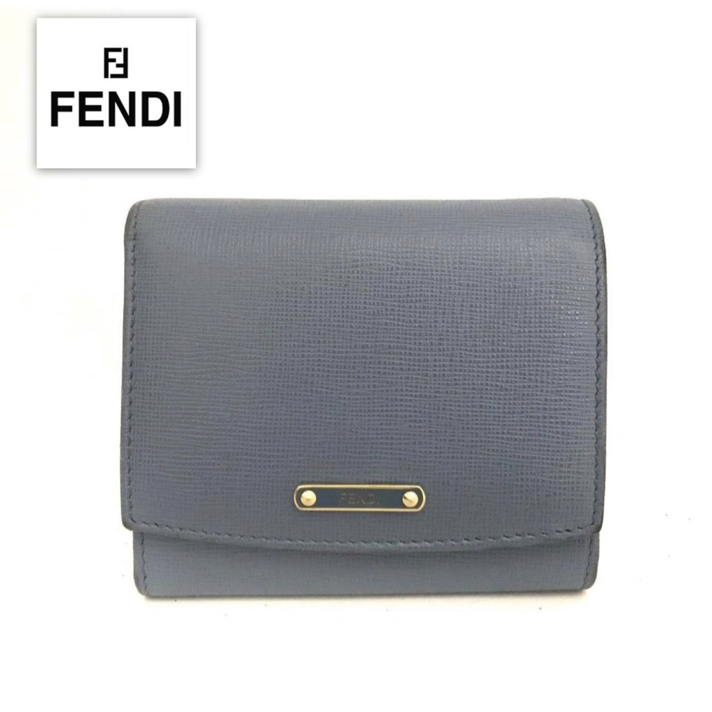 FENDI Logo Plate Calfskin Bifold Wallet